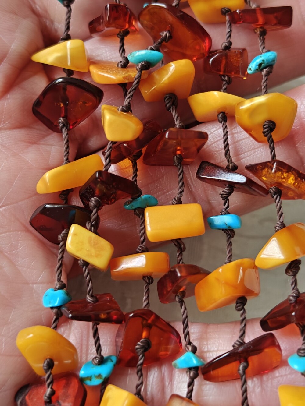 Genuine Amber & Turquoise Six Strand Necklace - Picture 6 of 16